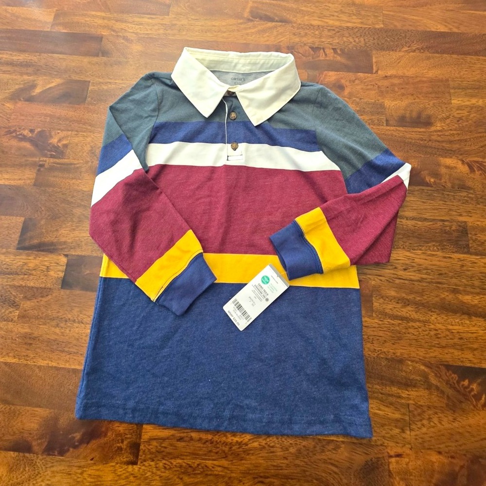 Carter's Kid Boys Size 7 Long Sleeve Striped Polo Collared Button Multicolor 039